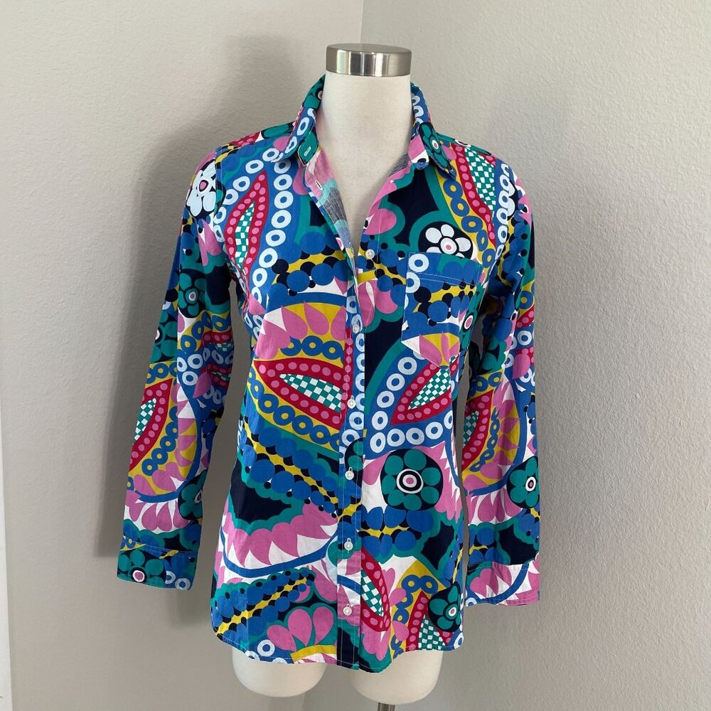 J Crew Womens 6 Long Sleeve Ratti Kaleidoscope Classic Fit Boy Shirt Blouse‎